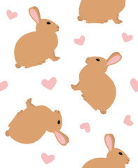 Vector seamless pattern of flat hand drawn rabbit bunny isolated on white background