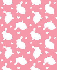 Vector seamless pattern of flat hand drawn rabbit bunny silhouette isolated on pink background