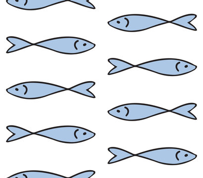 Vector seamless pattern of hand drawn doodle sketch colored fish isolated on white background