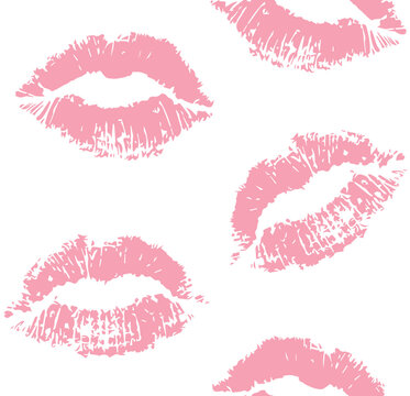 Vector seamless pattern of lipstick lips kiss imprint isolated on white background