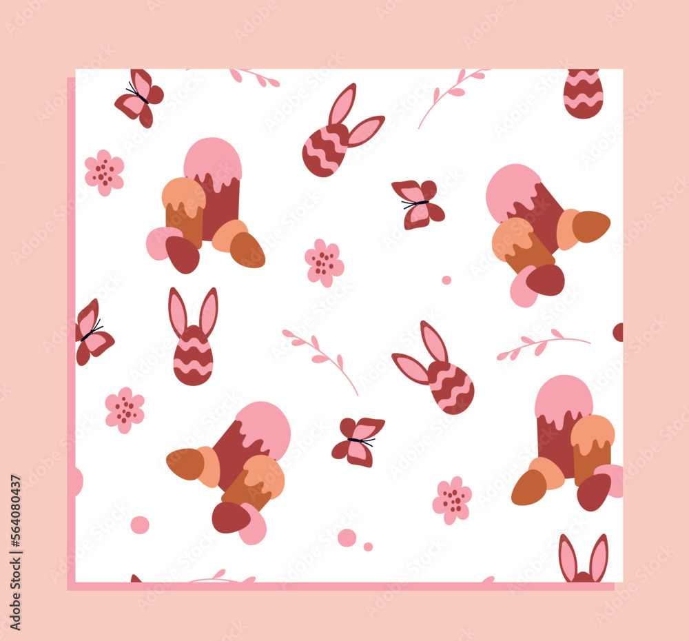 Poster easter boho seamless patterns. repeating design element for printing on wrapping paper. cakes and eg