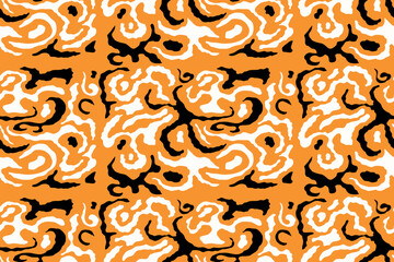 Seamless pattern texture of black and white smokes on orange background. Colorful and modern texture.