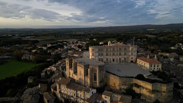 Front view of the castle of Grignan in the Drome during sunset, France, Europe.