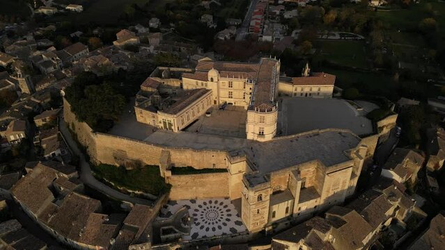 Front view of the castle of Grignan in the Drome during sunset, France, Europe.