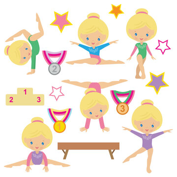 Blonde girl gymnast vector cartoon illustration