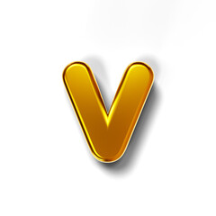 3D golden lowercase letter v isolated on transparent background