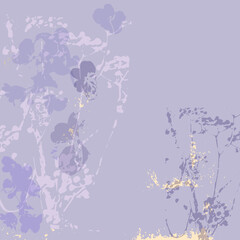 Floral rustic background in violet trendy color with flowers and botanicals