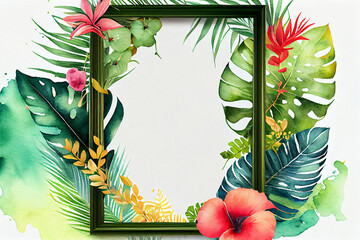 Tropical frames with leaves, flowers for party invitations, sale posters and wedding cards. Collection of templates.