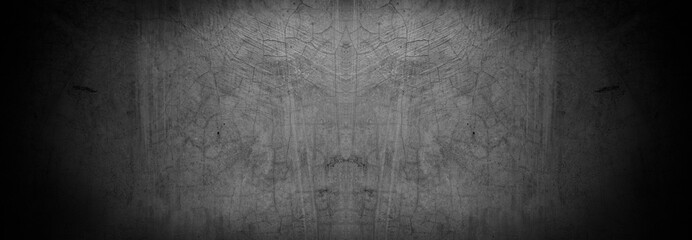 Old wall texture cement dark black gray panorama background abstract grey color design are light with white gradient background.