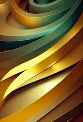 Colorful wavy shapes abstract background. Decorative vertical illustration with metalic texture. Shiny material yellow and blue wavy shapes pattern.