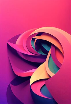 Colorful Wavy Shapes Abstract Background. Decorative Vertical Illustration With Metalic Texture. Shiny Material Colorful Pink Wavy Shapes Pattern.