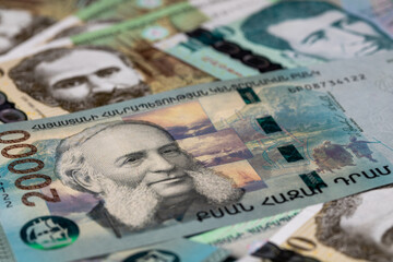 Banknotes of the Republic of Armenia.
Armenian money. Armenian currency.