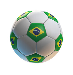 Soccer ball with the flag of Brazil on isolated transparent. 3D Rendering