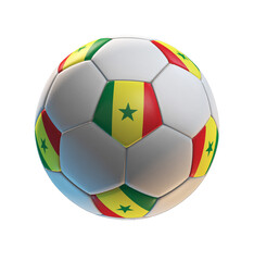 Soccer ball with the flag of Senegal on isolated transparent. 3D Rendering