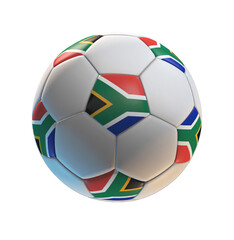 Soccer ball with the flag of South Africa on isolated transparent. 3D Rendering