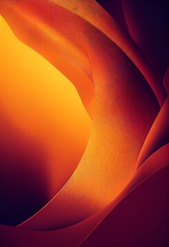 Gold And Orange Wavy Shapes Abstract Background. Decorative Vertical Illustration With Metalic Texture. Shiny Material Gold And Orange Wavy Shapes Pattern.