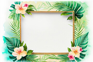 Fototapeta na wymiar Tropical frames with leaves, flowers for party invitations, sale posters and wedding cards. Collection of templates.