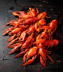 A bunch of boiled crayfish on the table. 