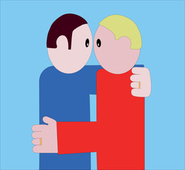 Two people of the same sex embrace each other tenderly