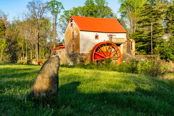 red mill in the forest