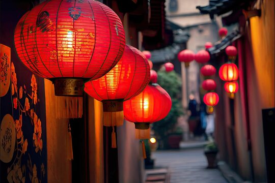 Chinese Lantern In The Temple