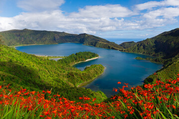 Naklejka premium lago di fogo, azores, beautiful landscape