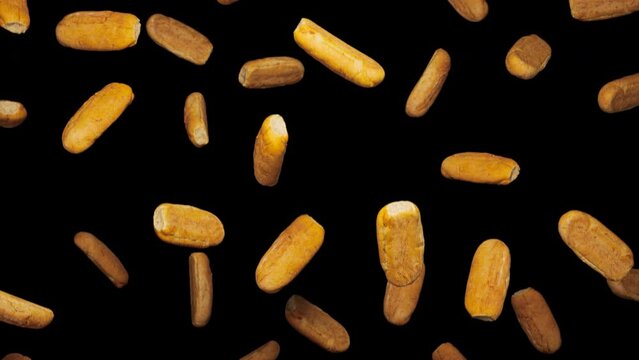 Looping animation featuring a cloud of Walnut Breads floating in place on an alpha transparent background.