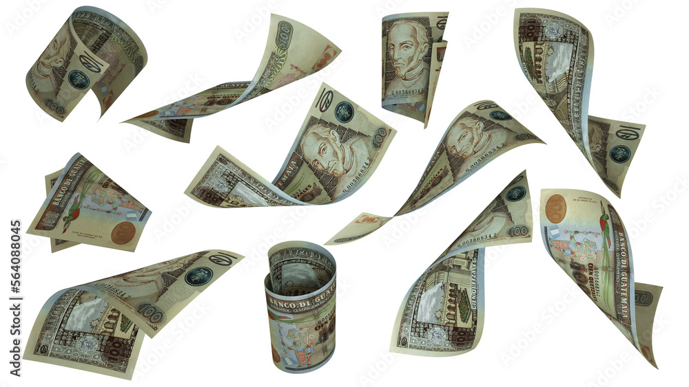 Aufkleber 3D rendering of 100 Guatemalan Quetzal notes flying in different angles and orientations