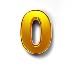 3D golden number 0 isolated on transparent background