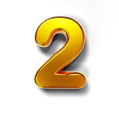 3D golden number 2 isolated on transparent background
