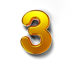 3D golden number 3 isolated on transparent background