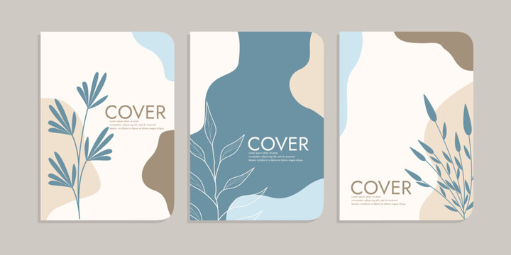 set of book cover designs with hand drawn floral decorations. abstract retro botanical background.size A4 For notebooks, planners, brochures, books, catalogs	