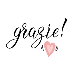 Thank you card. Translation from Italian - Thank you. Grazie. Perfect design for greeting cards, posters, T-shirts, banners, print invitations.