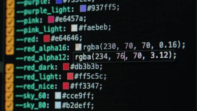 Coding UX UI script text on screen, HTML5 in editor for website development, Close up Macro of Programming code software developer. 