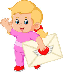 cute girls are carrying big love letters