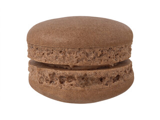 Front view, brown macaron (macaroon) chocolate flavor, isolated on transparent background.