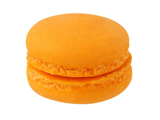 Front view, orange macaron (macaroon) orange flavor, isolated on transparent background.