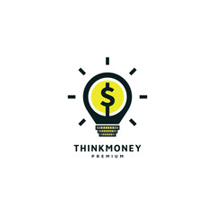 think money logo design inspiration with dollar in a bulb lamp