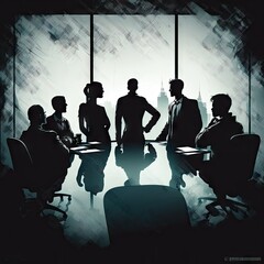 Sleek modern board room meeting - successful business Generative AI