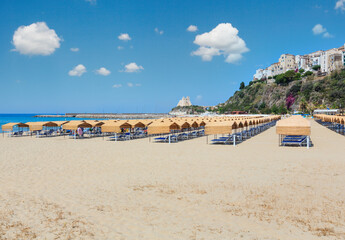 Sperlonga beach and Torre Truglia view, province of Latina, in Lazio, central Italy. People unrecognizable.