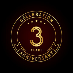 3rd anniversary template design concept with golden ribbon for anniversary celebration event. Logo Vector Template