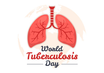 World Tuberculosis Day on March 24 Illustration with Pictures of the Lungs and Organ Inspection in Flat Cartoon Hand Drawn Landing Page Templates