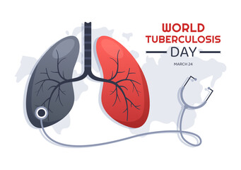 World Tuberculosis Day on March 24 Illustration with Pictures of the Lungs and Organ Inspection in Flat Cartoon Hand Drawn Landing Page Templates