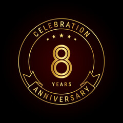 8th anniversary template design concept with golden ribbon for anniversary celebration event. Logo Vector Template