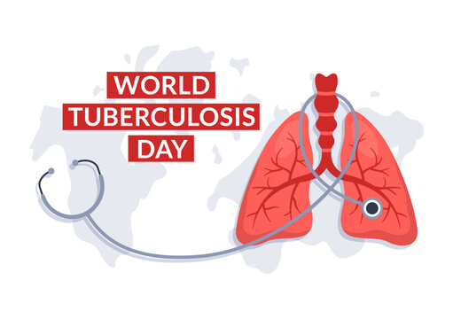 World Tuberculosis Day on March 24 Illustration with Pictures of the Lungs and Organ Inspection in Flat Cartoon Hand Drawn Landing Page Templates