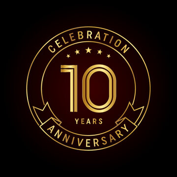 10th anniversary template design concept with golden ribbon for anniversary celebration event. Logo Vector Template