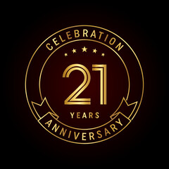 21th anniversary template design concept with golden ribbon for anniversary celebration event. Logo Vector Template