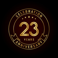 23th anniversary template design concept with golden ribbon for anniversary celebration event. Logo Vector Template
