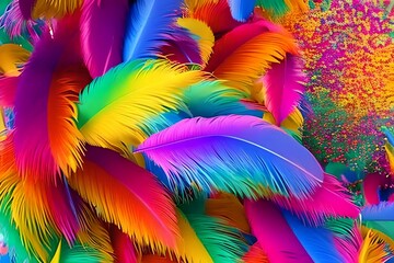 colorful feathers background carnival theme. Generative Ai