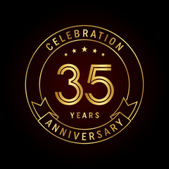35th anniversary template design concept with golden ribbon for anniversary celebration event. Logo Vector Template